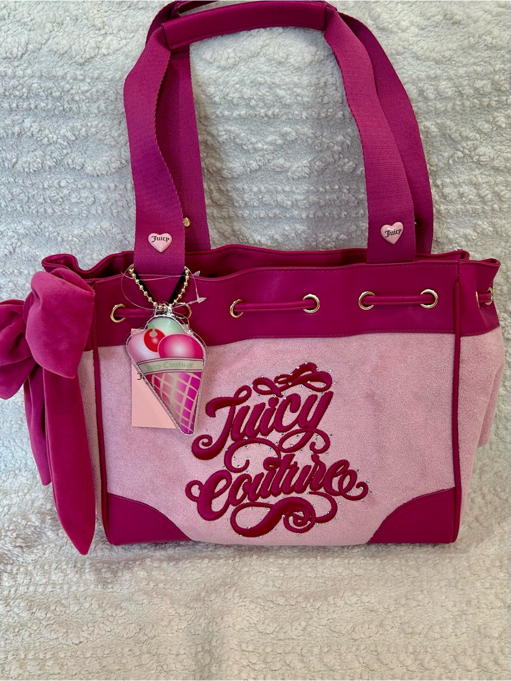Juicy Couture Juicy Sugar Rush Tote in Flamingo Pink Ice Cream Purse Charm Y2K